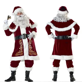 XXXL 2021 Naujas Prabangus Aksomas Kalėdų Senelio Kostiumas Suaugusiųjų Mens Kostiumai, pirštinės + skara+hat+drabužius+diržas+Pėdų padengti+pirštinės