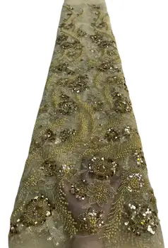 Naujausi Aukštos Kokybės Elegantiškas Siuvinėjimo Afrikos Granulių vamzdis Su Daug Karoliukai, Akmenys Nėrinių Audinio Vestuvinė Suknelė NN566_N