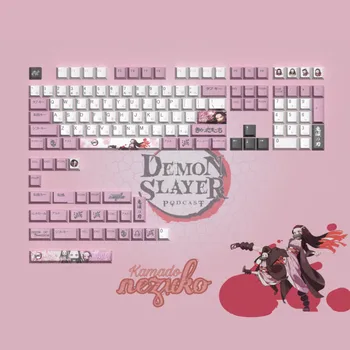 Demon Slayer Kamado Nezuko Klaviatūros keycap Tanjiro PBT pradinio aukščio tamsiai žalia 87/104/108 keycap Rožinė mergaitė