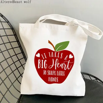 Mokytojas prekių Shopper bag ji užima didelę širdį gabalais mažai protus Maišą Pirkinių Drobė Maišelis mergina Peties Lady dovanų Maišelis