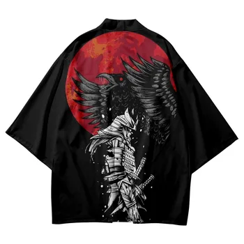 Vyrai Atsitiktinis Black Print Streetwear Yukata Tradicinis Japonų Stiliaus Prarasti Vasaros Harajuku Kimono Rankovėmis