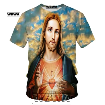 WBWA 2021 Naujas Mados Vasaros Atsitiktinis Streetwear Harajuku Dievas Animacinių filmų Vyrai Tee Marškinėliai Religijos Jėzus Kristus 3D Spausdinimo vyriški T-Shirt