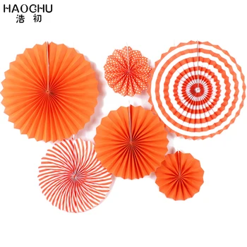 HAOCHU 6pcs/set Apelsinų Popieriaus Gerbėjai Vestuvių Tema Pinwheels Kabo Gėlių Popieriaus Amatai 