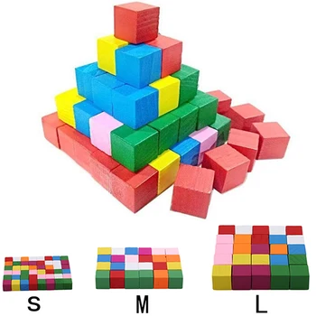 25-50pcs/Pak Montessori Spalvinga Medienos Kubo Blokai Šviesus Surinkimas Blokuoti Anksti Švietimo Ankstyvo Mokymosi Žaislai Vaikams, Vaikai