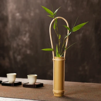 Japonų Stiliaus Natūralaus Bambuko Stalo Vaza Hydroponics Gėlių Kompozicijų Puodą Turėtojas Arbatos Stalo Dekoravimas Ornamentais Vazos