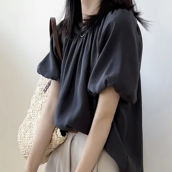 2022 M. Vasaros Moterų Palaidinė Trumpas Sluoksniuotos Rankovėmis Marškinėliai Korėjos Stiliaus Elegantiškas Mados Pulovers Viršuje Derliaus Moterų Drabužių 80522