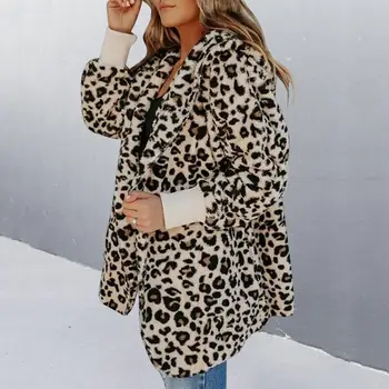 Klasikinis Moterų Žiemos Leopardas Spausdinti Pūkuotas Megztinis Streetwear Žiemos Outwear Šiltas Coldproof
