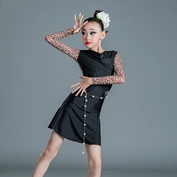 2022 m. Vasarą, Nauja Praktika Drabužius Mergaitėms Juodas Leopardas Skydelis lotynų Šokių Suknelė Tango Salsa Chacha Pramoginiai Dancewear SL6956