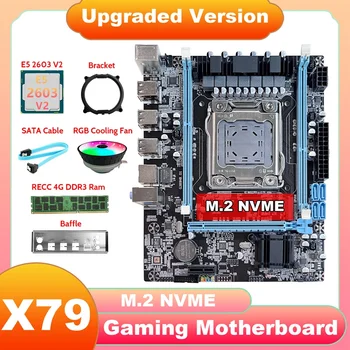 X79 motininė Plokštė V389+E5 2603 V2 CPU+DDR3 RECC 4GB RAM+RGB, Ventiliatorius+SATA Kabelis+Pertvara+Laikiklis NVME LGA2011 Už SF LOL PUBG