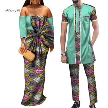 Afrikos Suknelės Moterims heidi bazin Riche Mens Marškinėliai ir Kelnės Rinkiniai Meilužis Porų Drabužius Spausdinti Ilga Suknelė Afrikos Drabužių WYQ290