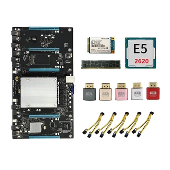 ETH79-X5 BTC Kasybos Plokštė Su E5 2620 CPU+128G SSD+8G DDR3 RAM+Virtualus Ekranas+Maitinimo Laidas LGA2011 5 PCIE16X 65Mm