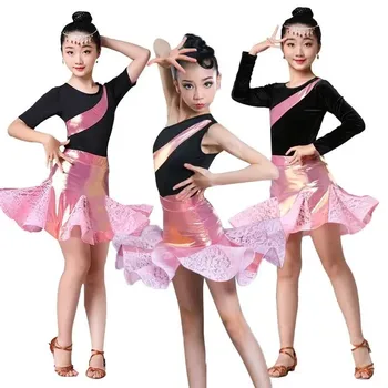 2021 Lotynų Šokių Kostiumas Mergaitėms Salė, Tango Salsa Sijonai Vaikas Nėrinių Akių Profesionalų Lotynų Konkurencijos Praktikos Dancewear