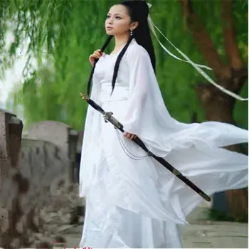 Tradicinis Kinų Senovės Suknelė Šokių Drabužius Klasikinis Baltos Scenos Kostiumų Eksploatacinių Savybių Hanfu Moterų Pasakų Cosplay Kostiumas