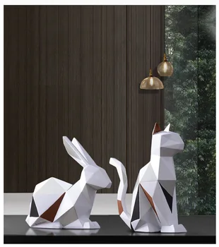 Šiaurės statula Mielas geometrinis gyvūnų triušis katė skulptūra dervos darbalaukio rankdarbių TV spintelė namų dekoravimo, dovanų a0178
