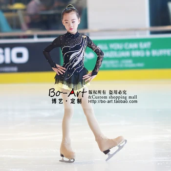 mergaičių ledo čiuožimo suknelė juodos vaikai konkurencijos dailiojo čiuožimo šilko suknelės užsakymą ledo drabužiai vaikas nemokamas pristatymas