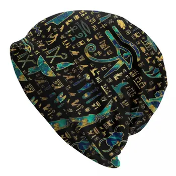 Senovės Egipto Hieroglifų Beanie Kepurė Unisex Žiemą Šilta, Variklio Dangtis, Mezgimo Skrybėlės Lauko Etninės Egiptas Skullies Beanies Kepurės