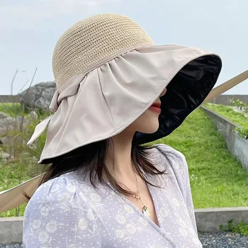 Didelis kraštų, sulankstomas kibiras skrybėlę Vasarą moterys kratinys apsaugos nuo saulės, apsauga nuo saulės, skrybėlės Floppy žvejo kepurė panama