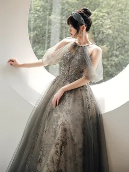 Aukštos Kokybės China Tiulio Vakaro Suknelės vestido de festa Moterų Elegantiškas Backless Nėrinių iki Grindų-ilgis Prom Chalatai