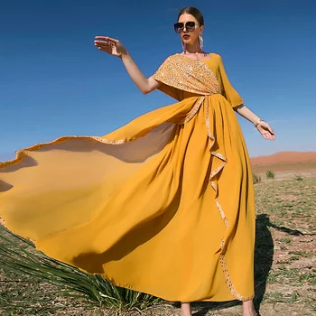 2022 Musulmonų Ilga Suknelė Apelsinų Blizgančiais Big Swing Sijonas Dubajus Arabų Nacionalinės Stiliaus Ilgas Sijonas