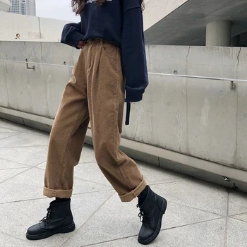 Moterų Prarasti Pločio Kojų Kelnės Aukštu Juosmeniu Velvetas Kelnės Rudens Derliaus Elegantiškas Medvilnė Apačioje Žiemos Prašmatnus Korėjos Streetwear