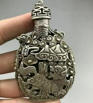 Kinų senovės Tibeto sidabro uosti butelis ranka raižyti Kinų drakonas modelis