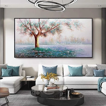 Aukštos Kokybės didelio dydžio 100% rankų darbo aliejaus tapybai namų dekoro medžio aukso folija kraštovaizdį kaip dovaną