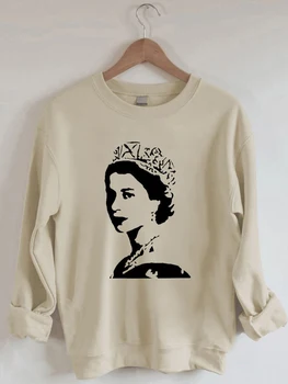 Karalienė Elžbieta II - Atsitiktinis Apvalios Kaklo Palaidinukė Žiemos Bliuzono Palaidinukė ilgomis Rankovėmis Unisex Puloveriai Derliaus Estetines