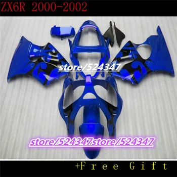 Custom mėlyna liepsna motociklo Lauktuvės už ZX6R 00-02 ZX-6R 636 2000 2001 2002 Purvasargiai Įpurškimo pelėsių mėlyna juoda liepsna