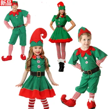 kalėdų elfų kostiumais, Moterys Kalėdų Helovinas Kostiumas ilgomis Rankovėmis Žalia ir Raudona Mergina Elf Suknelė VAIKAMS Kalėdų Kostiumas