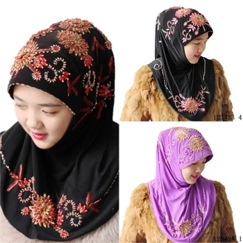 Vasaros Zawalcowany Išsiuvinėti Gėlių Musulmonų Momentinių Hijab Indonezija Ledas Plonas Šilko Skarą Nešioti Epingle Hijab Malaizijos