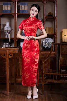 Cheongsam Gėlių Kinų Stiliaus Plonas Suknelė Rytų Tradicinės Seksualus Qipao trumpomis Rankovėmis suknelė Vintage Qipao