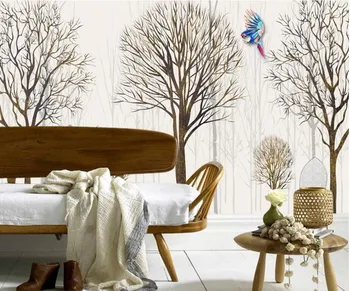 Custom Paprasta retro medžių miško Papūga tapetai,viešbučio kambaryje, kavos kambarį, TV, sofa, miegamojo freskomis papel de parede