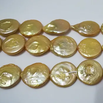16 colių 22mm Aukso Gamtos Dirbtiniu būdu išauginti Didelius Gėlo vandens Moneta Perlas Laisvas Kryptis