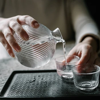 Stiklo Sake Puodą Japoniško Stiliaus Vyno Separatorius Skaidriais Aukso Stiklo Vyno Nustatyti Combo 1 Puodą Keturi Puodeliai Atšilimo Laivas už alkoholinius Gėrimus