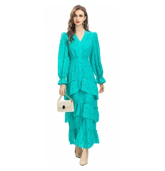 Grindų Ilgio Suknelė Ponios Rudenį 2022 Naujas prancūzų Stiliaus Elegantiškas vientisos Spalvos, Tuščiavidurė Iš Lieknėjimo Vieną Krūtinėmis V-Kaklo Suknelė S-XL