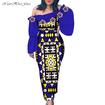 Mados Off Peties Ankara Suknelė Moterims Afrikos Vaškas Spausdinti vakarinę Suknelę su Aplikacijos Afrikos Suknelė Afrikos Drabužius WY6887