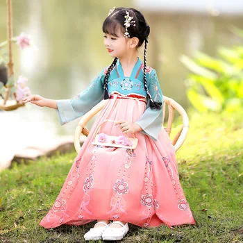 Pavasarį, Rudenį Nauja Mergina Rytų Senovės Gėlių Spausdinti Hanfu Suknelė Kinų Tradicinio Stiliaus Sijonas Šalies Vakare Atlikti Vestido