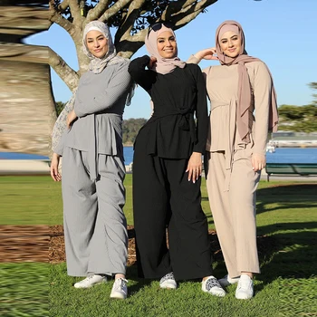 Rudenį Elegantiškas dviejų dalių mezgimo musulmonų rinkiniai pamaldos, skraiste tinka Ruožas Abaja kostiumai Tunika Jubah dubajus Ramadanas abayas F2630