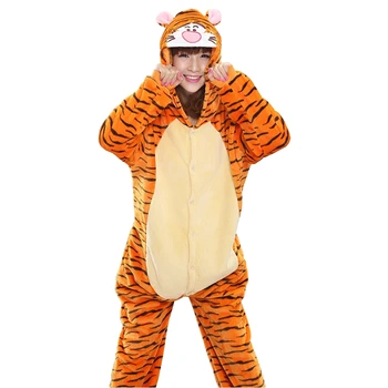 Oranžinis Tigras Pajama Nustatyti Moterų Ir Vyrų Lyties Suaugusių Gyvūnų Pijama Flanelė Onesie Cosplay Sleepwear Hoodie Atostogų Helovinas Kostiumas