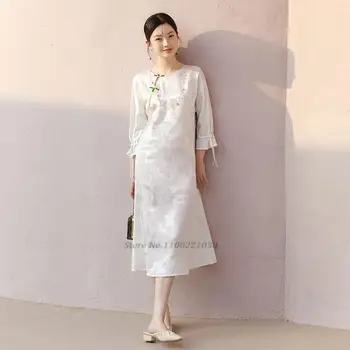 2022 kinų suknelė moterims tradicinių satino cheongsam qipao gėlių derliaus qipao kinijos nacionalinis arbatos paslaugų suknelę vakarinę suknelę