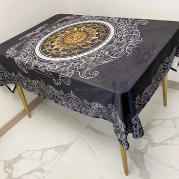Naujas prabangus rūmų stiliaus juoda aukso Europos modelio staltiesė stačiakampio formos žurnalinis staliukas, valgomasis stalas viešbutis staltiesė stalo kilimėlis