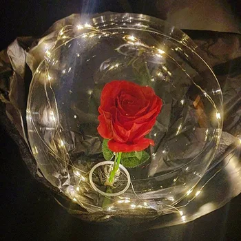 1set LED Šviesos Rose Balioną, Skaidrūs Helio Švyti Bobo Ballon Valentino Puokštė Dovanų Maišelis Vestuvių, Gimtadienio Apdaila
