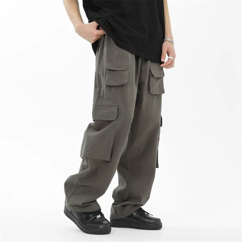 Rudenį Multi-kišenės, Krovinių Kelnės, vyriški Laisvalaikio Pločio Kojų Kelnės Vyrams Japonijos Streetwear Hip-hop Prarasti Tiesiai Pants Mens Kelnės