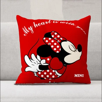 Disney Pagalvių užvalkalai Pagalvėlė Padengti Animacinių filmų Raudona Pora Mickey Minnie Mouse Dekoratyvinis Plauko Pagalvėlė Padengti ant Lovos, Sofa-45x45cm