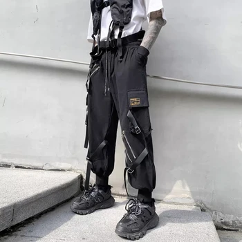 Vyrai Krovinių Kelnės Hip-Hop Kelnes Juodos Poilsiu Kišenės Juostelės Atsitiktinis Streetwear Haremo Kelnės Sweatpants Vyras