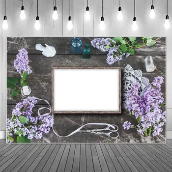 Asmeninį Hyacinthus Medinės Lentos Butas Nustatyti Apdaila Fotografijos Backdrops Retro Violetinė Gėlių Žiedai Photocall Fonas