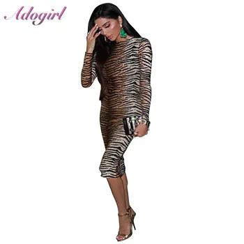 Adogirl Seksualus, Tigras, Leopardas Spausdinti Vakare Šalies Clubwear Bodycon Ilga Suknelė Moterims Rudenį Atsitiktinis Ilgomis Rankovėmis Hige Gatvės Suknelės