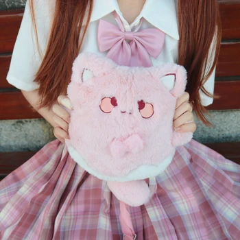 Lolita Minkštas Mergina Furry Pečių Maišą Cosplay Japonijos Kawaii JK Vienodas Lėlės Rankinė Super Cute Kačių Pliušinis Krepšys Saldus