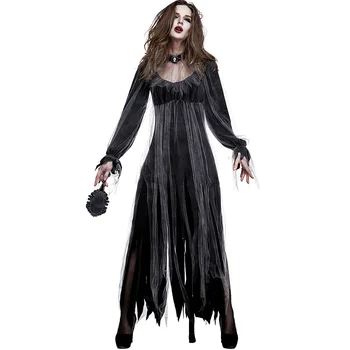 Helovinas Mados Moterų Suknelė Ghost Cross Žaisti Gotikos Ilgomis Rankovėmis Aikštėje Apykaklės Kratinys Plonas Megztinis Ponios Suknelė Rudenį