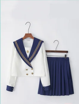 2019 naujas Japonų mokyklos uniformos sailor viršūnes+sijonas karinio jūrų Laivyno stiliaus Studentų drabužius Mergina Plus size Lala Cheerleader drabužiai